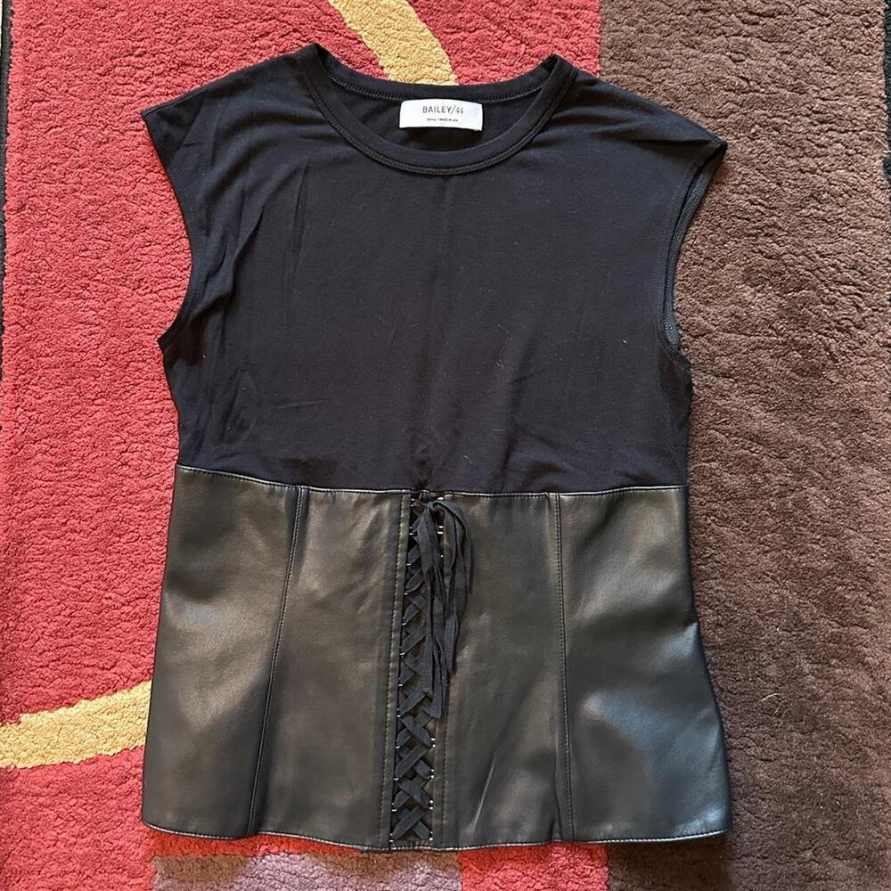 Bailey /44 black faux leather lace up corset top going out elevated basic